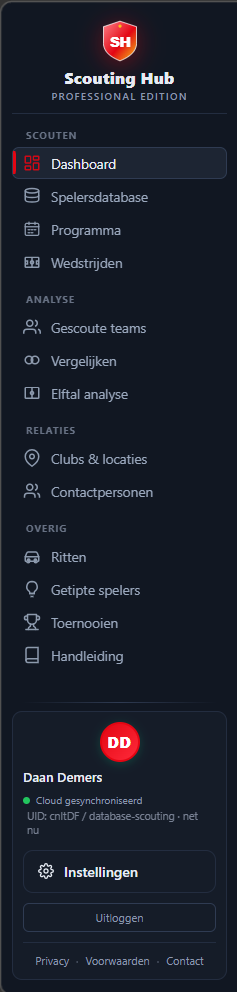 Sidebar met alle menumodules